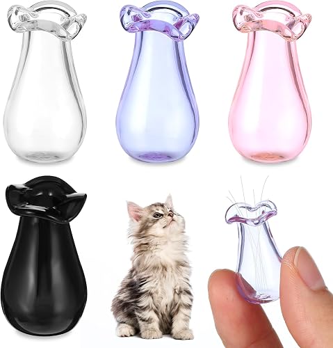 4Pcs Cat Whiskers Holder Tiny Glass Vases for Flowers | Cute Miniature Jars, Small Decoration for Dollhouse DIY Plant Decor