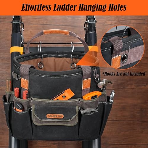 Miniatura 5 de WELKINLAND Bolsa de herramientas para electricista de 42 bolsillos, bolsa de herramientas superior abierta de 16 pulgadas, bolsa de herramientas de