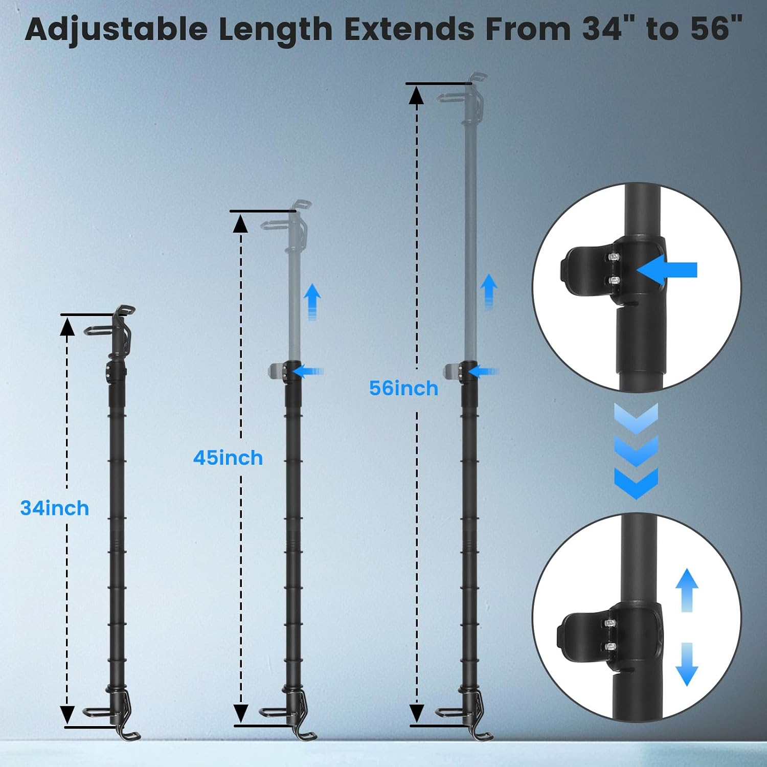 Adjustable Vehicle Clothes Hanging Bar, Car Clothes Hanger Bar 34-54" Non-Slip Rubber Bands Clothing Bar for Hanging in Vehicle Strong Load-bearing Steel Fits SUVs Vans Trucks Cars Keep Clothes Neat