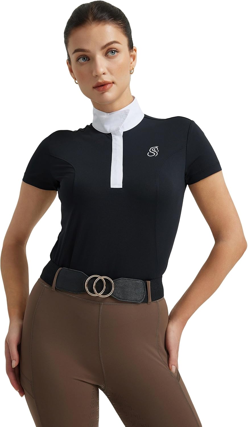 FitsT4 Sports Womens Short Sleeve Equestrian Show Shirts UPF50 Horse Riding Performance Shirt Rider Top