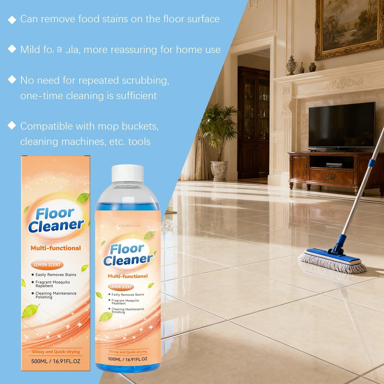 Allzweck-Bodenreiniger, Quick Shine Bodenreiniger, Haushalts-Bodenreinig/er - Oberflächenreinigungsflüssigkeit Für Böden & Lemon Floor Fresh Cleaner Zum Entfernen Von Schmutz Und Zum Glänzen (3Pcs)