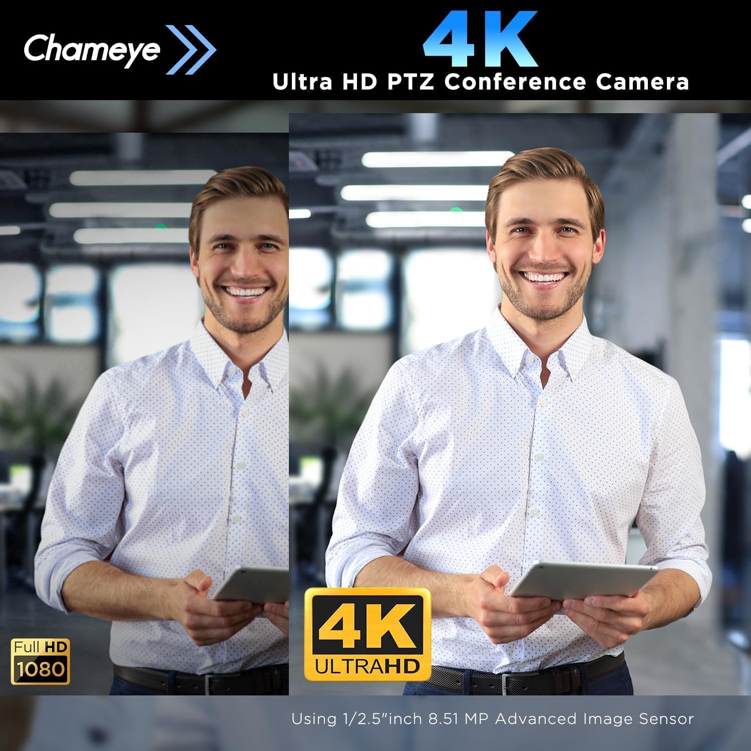 Chameye 4K PTZ Telecamera con 10x Zoom Ottico AI Tracciamento USB3.0/HDMI/LAN(PoE), Registrazione della scheda TF, Telecamera per Conferenze e Streaming YouTube/OBS (C410)