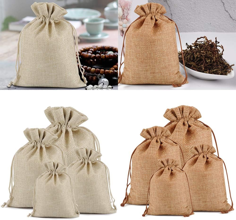 Lucky Monet 25/50/100PCS Burlap Gift Bags Wedding Hessian Jute Bags Linen Jewelry Pouches with Drawstring for Birthday, Party, Wedding Favors, Present, Art and DIY Craft (25Pcs, Coffee, 5” x 7”) - Image 8