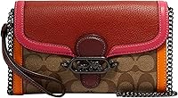 Coach Jade Chain Crossbody Bag - Pebble Leather & Signature Canvas Purse with 10 Card Slots, Detachable Strap