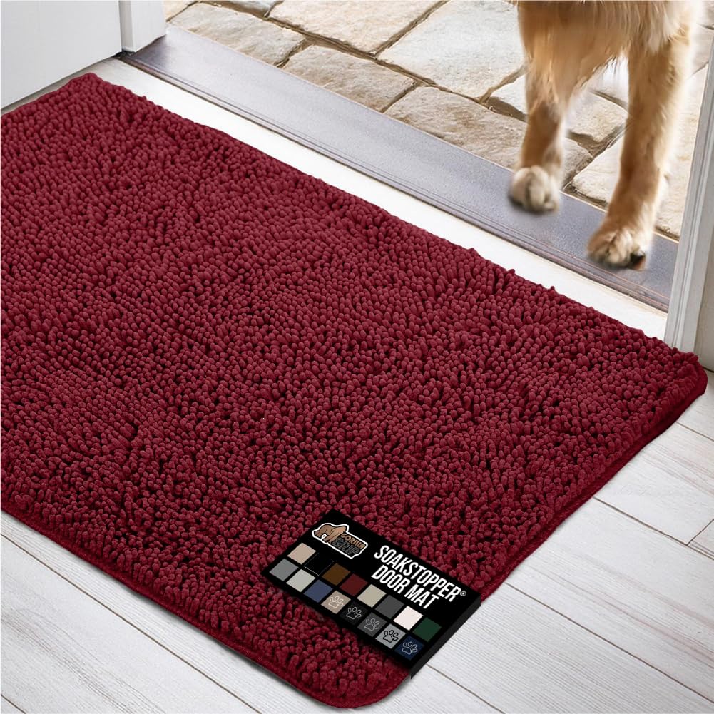 Gorilla Grip Absorbent Doormat for Muddy Paws 48x30 Burgundy
