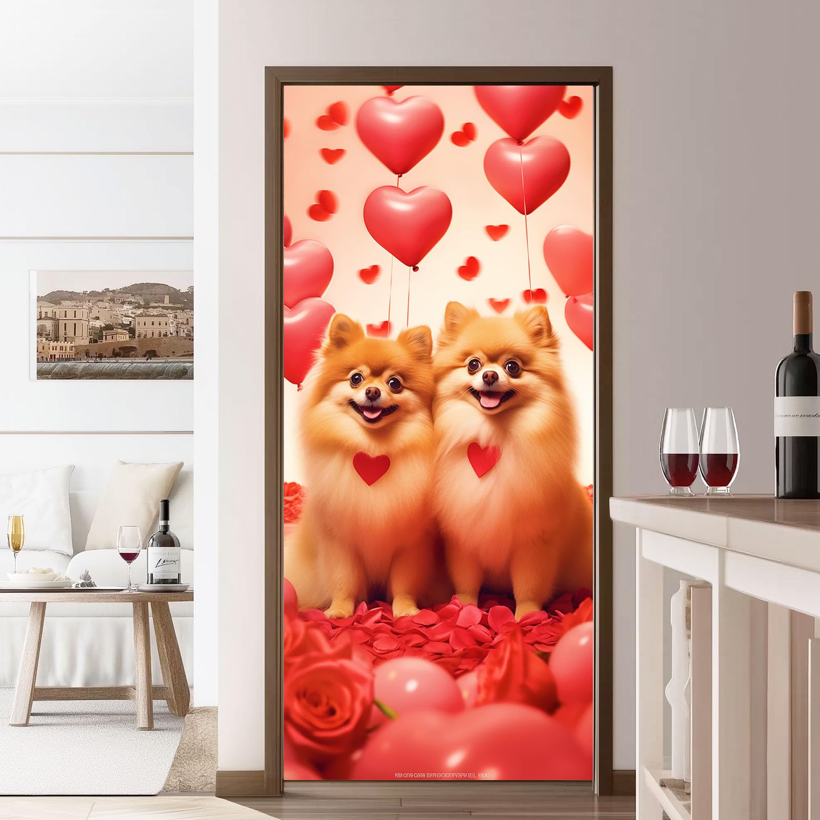 Mural na drzwi 3D ze zwierzęciem, samoprzylepny, kwiatowy czerwone róże, balony, sztuka, usuwalne murale, naklejki na drzwi, czerwona tapeta PCW, dekoracyjne naklejki do sypialni, łazienki, biura, 95