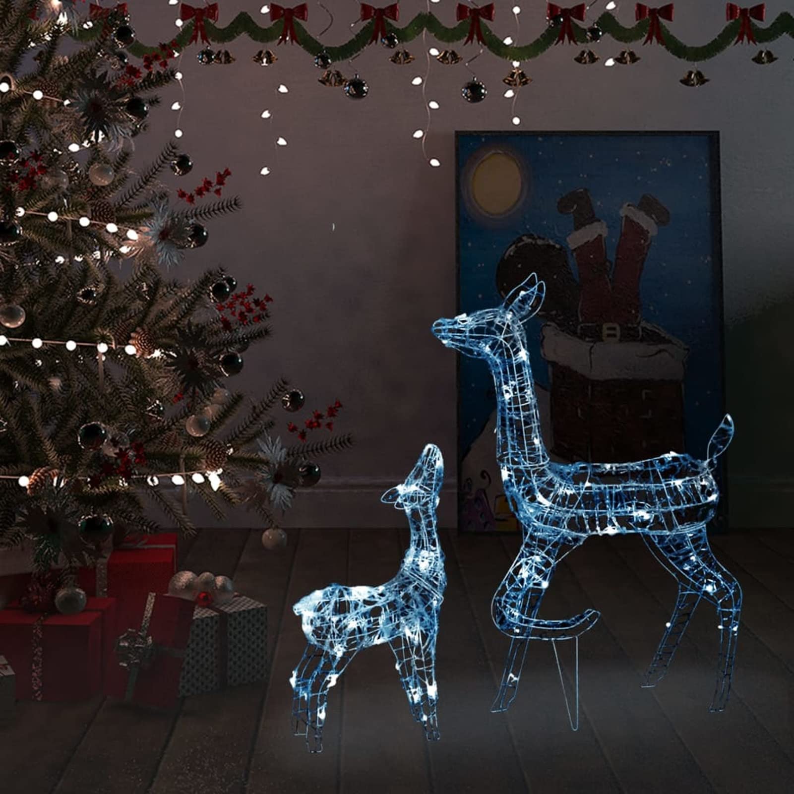 BaraSh Familia de Renos de Navidad acrílico Blanco frío 160 Leds Renos NavideñOs Decorativos Exterior