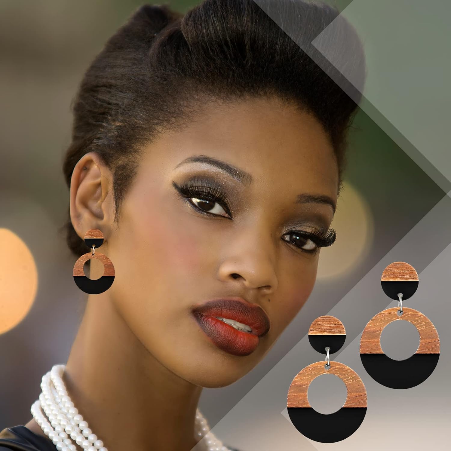 Henoyso 12 Pairs Wooden Earrings for Women Boho Dangle Geometric Lightweight Studs Resin Statement Earring - Image 5