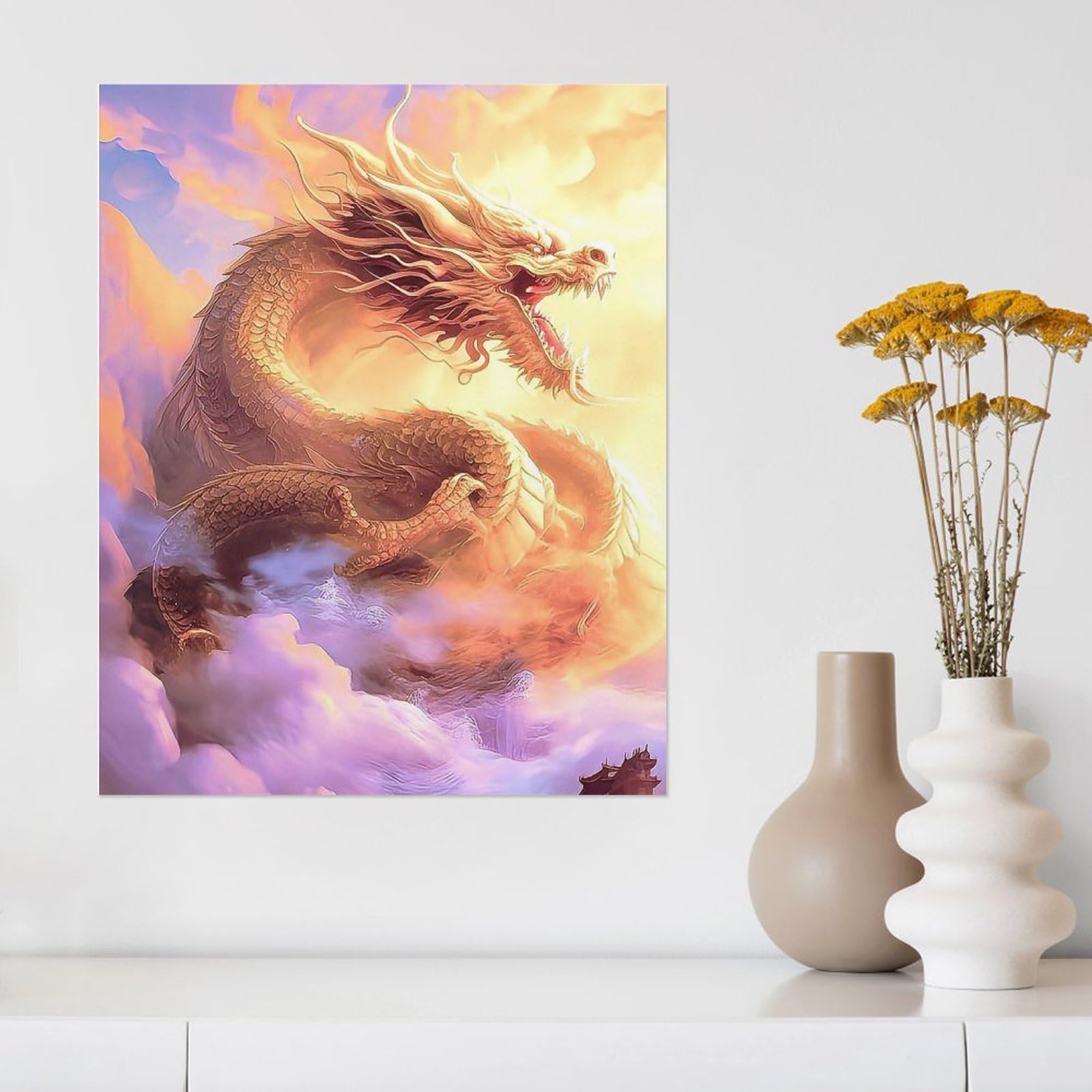 得竜 絵画 油絵 Amazon.co.jp: 絵画 雲の中の龍インテリア 絵画 超リアルな油絵 黄金