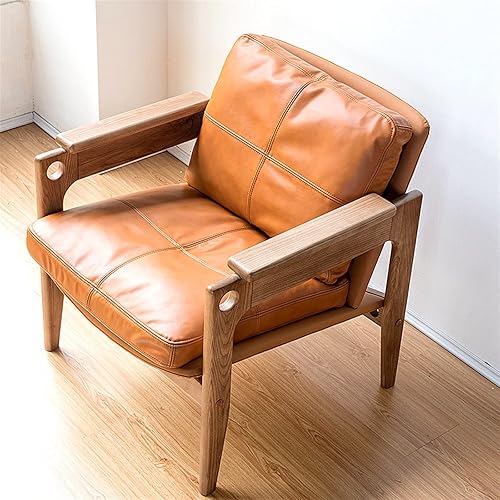 Miniatura 5 de SKIMT Silla de escritorio de oficina, silla de madera maciza, sala de estar, respaldo, reposabrazos, silla de sofá de ocio de cuero, respaldo de