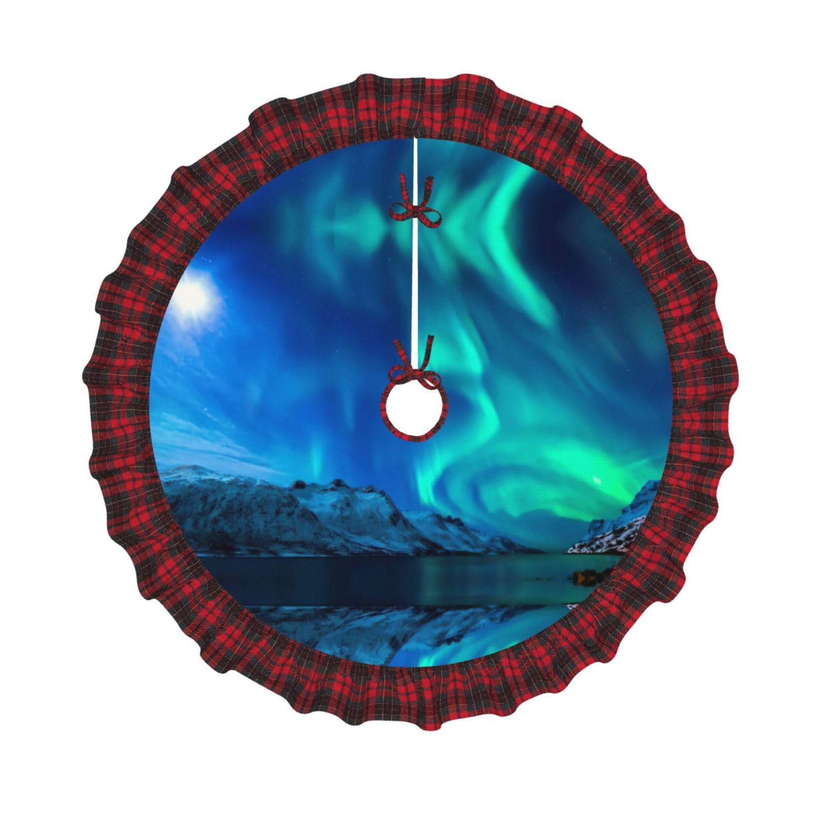 Jupe de sapin de Noël imprimée Northern Lights 1 tapis de pied de sapin écossais rouge