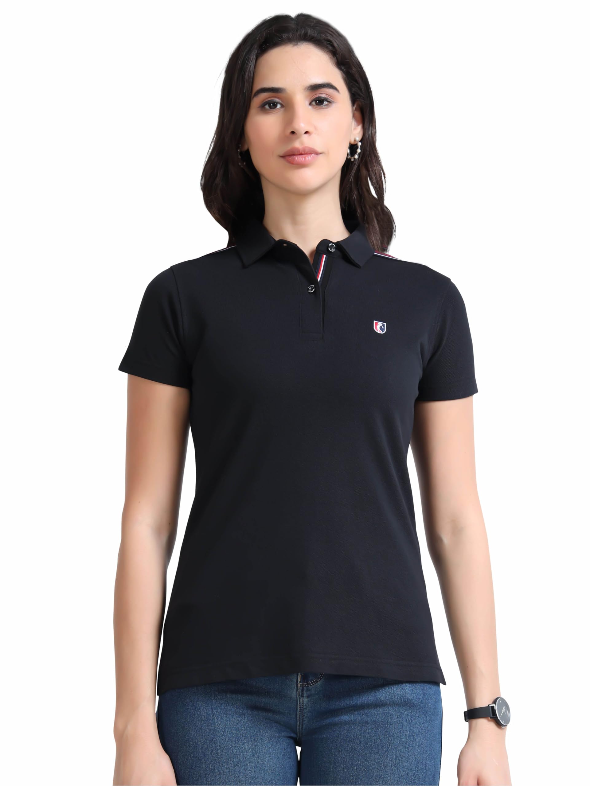 stellers Women's Regular Fit Polo T-Shirt | Premium Cotton | Stretchable | Enzyme bio Washed | Feather Touch Feel | Sustainable | Breathable | Light Weight Black-picture-23