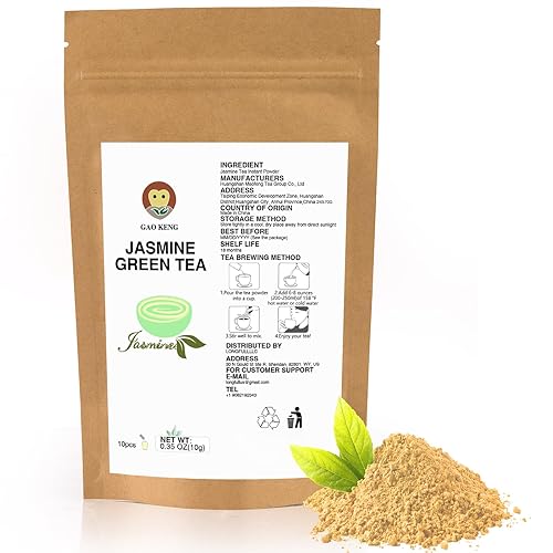 Taiping HK Jasmine - Té verde instantáneo clásico, 100% hojas de té, 10 paquetes de una sola porción sin azúcar, sin aditivos sobre la marcha para