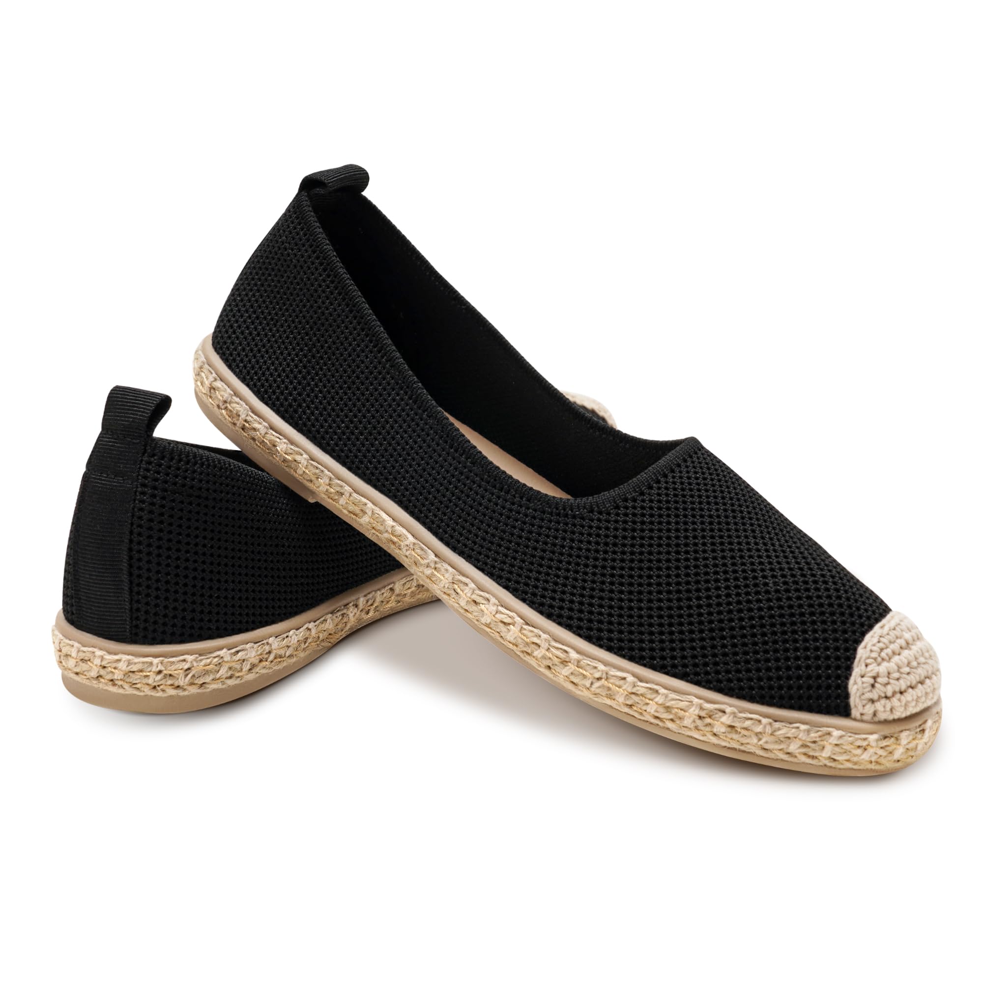 GLAMORA Espadrilles Femme Ballerines Plates Chaussures Femme Respirantes Tricot Slip on Confortables Espadrille Femme Été Semelle Tressée Chaussures Plates Femme Légères Mode Casual