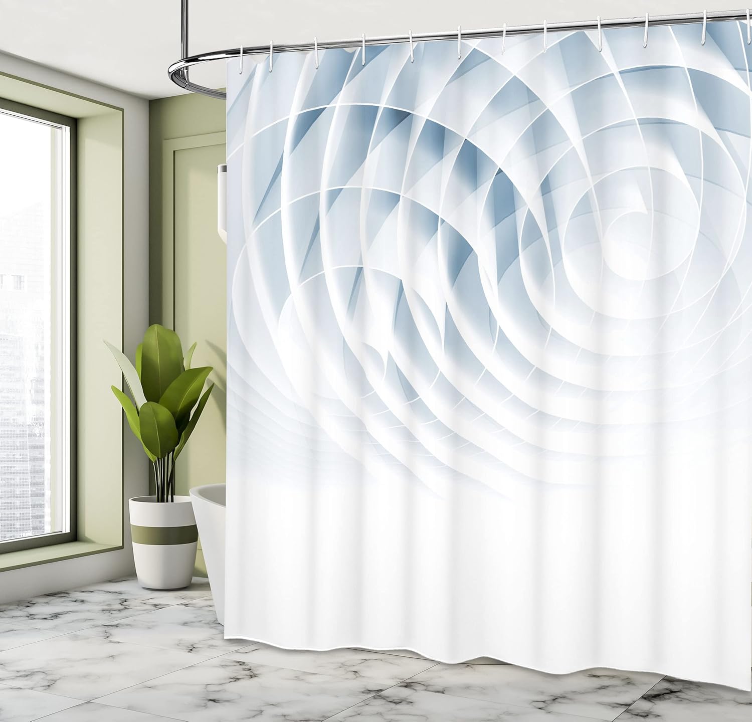 Ambesonne Geometric Shower Curtain, Futuristic Digital Spirals with Dimensional Line Features Vortex Inspired Print, Cloth Fabric Bathroom Decor Set with Hooks, 69" W x 84" L, Pale Blue
