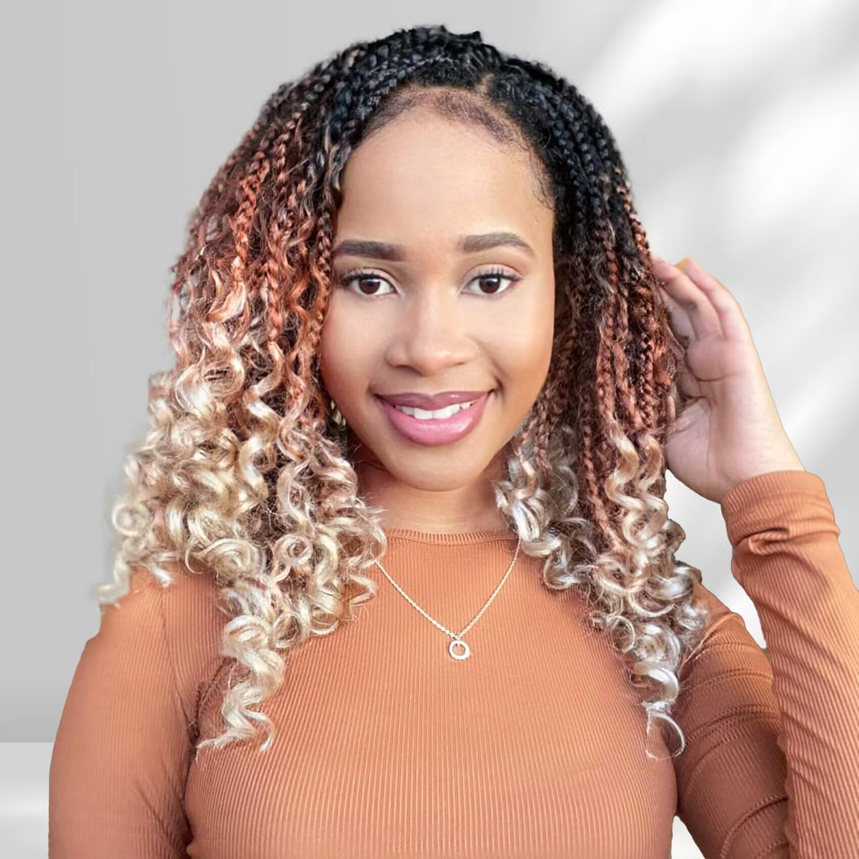 Photo 1 of Fulcrum Goddess Box Braids Crochet Hair 12 Inch, 9 Packs Box Braids Crochet Hair for Women, Crochet Braids with Curly Ends (12Inch, 1B/30/613#) 12 Inch (Pack of 9) 1B/30/613#