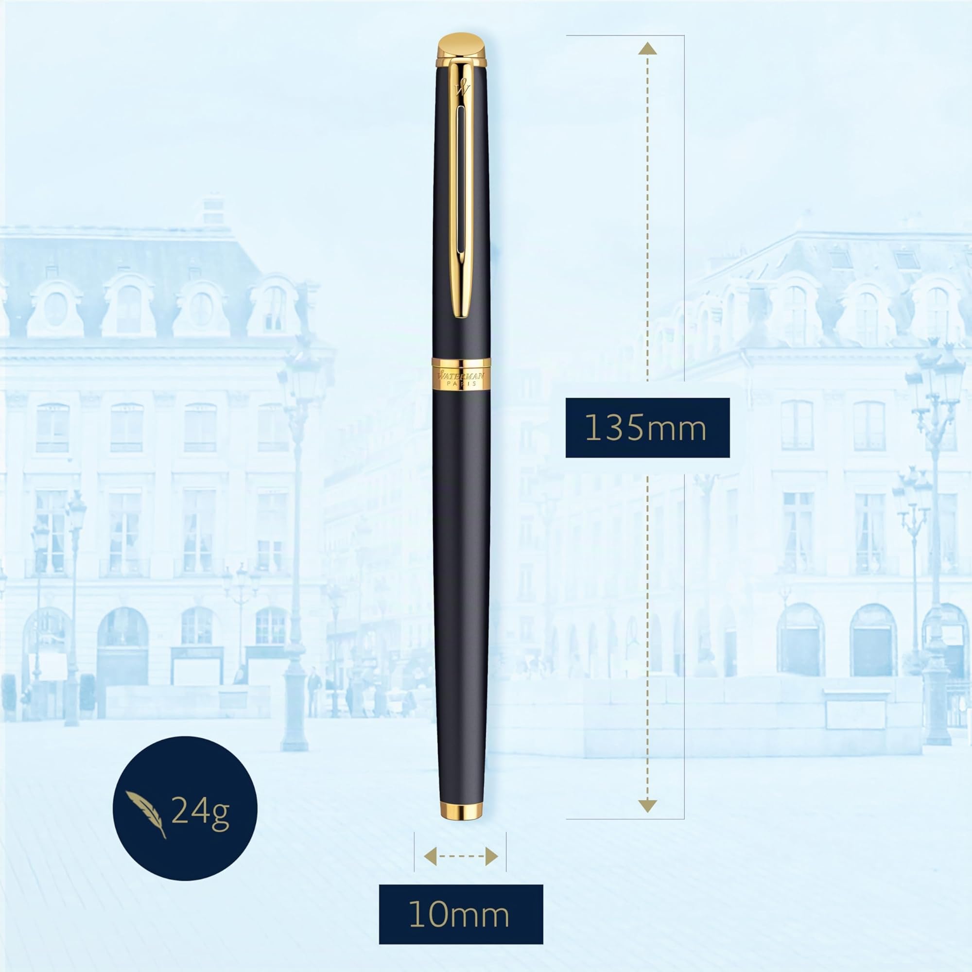 Waterman Hémisphère stylo plume , noir mat avec attributs or fin 23K , plume fine , coffret cadeau