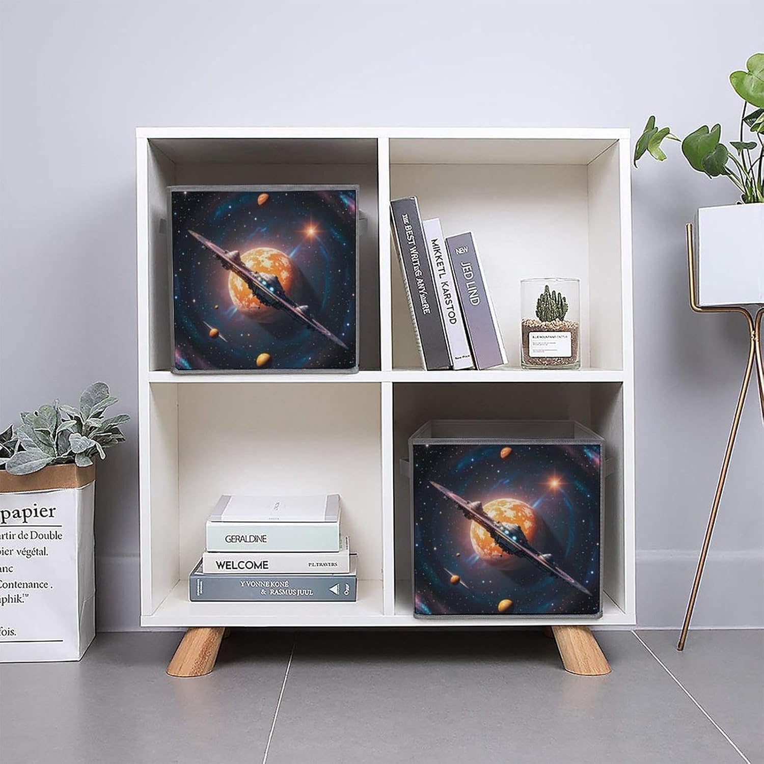 Spaceship Foldable Storage Box with Handles, Durable Oxford Storage Cubes, 2PCS Collapsible Closet Organizer for Home, Shelf, Office, Travel