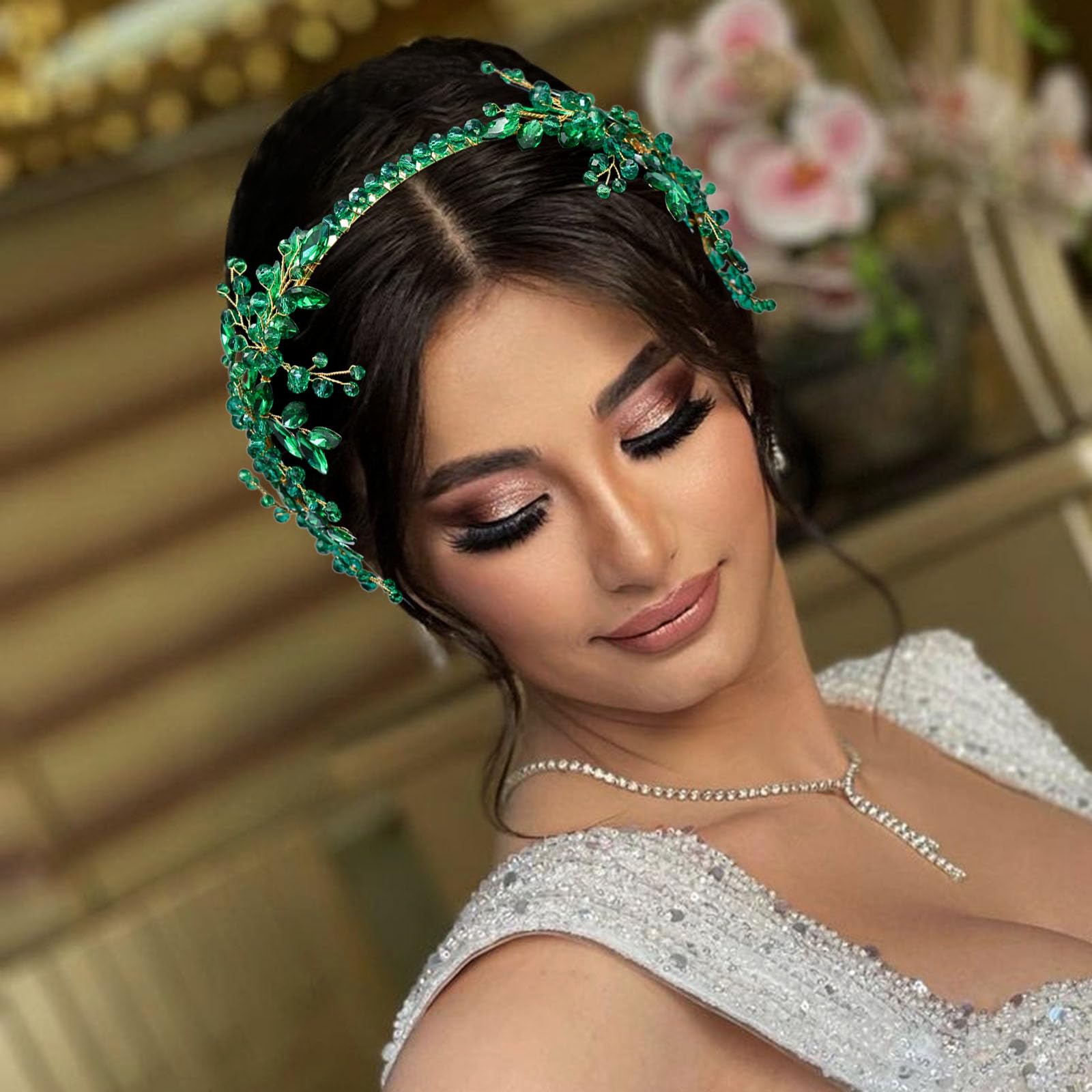Cerchietto per capelli da sposa con strass | Copricapo fatto a mano per spose (verde), copricapo per feste, balli o compleanni