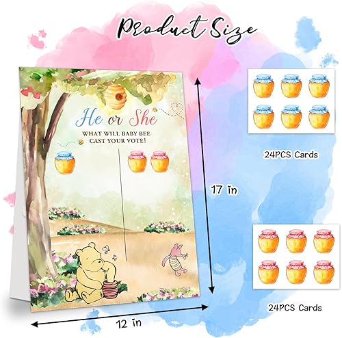 Miniatura 8 de LNOKRIM Juego de fiesta de revelación de género, letrero de mesa de votación con tema de oso para revelación de género, 54 calcomanías de votación