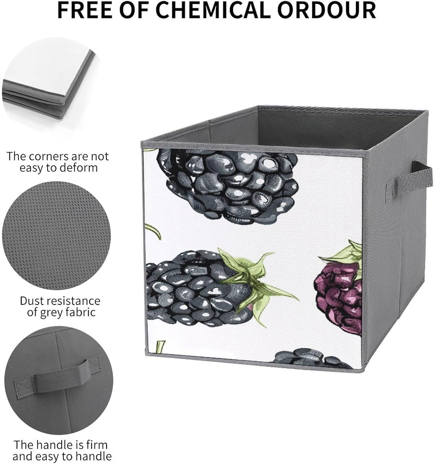 Multi Use Organizer Bins, Blackberry Fruit Pattern Printed Storage Bins, Foldable Storage Baskets Are Suitable For Bedrooms, Offices, And Cars