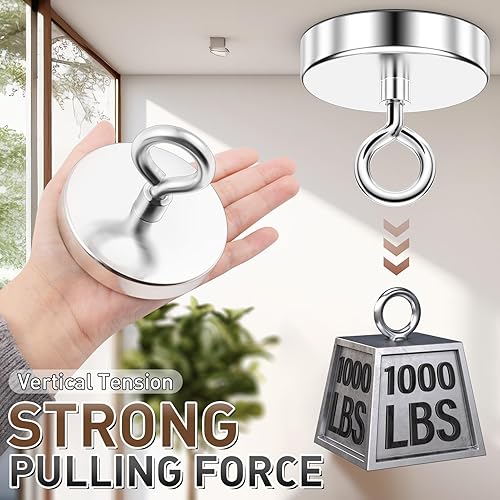 Miniatura 3 de FINDMAG Imán de pesca súper fuerte, fuerza de tracción de 1000 libras, imán de neodimio de tierras raras con ojal de agujero avellanado, imanes