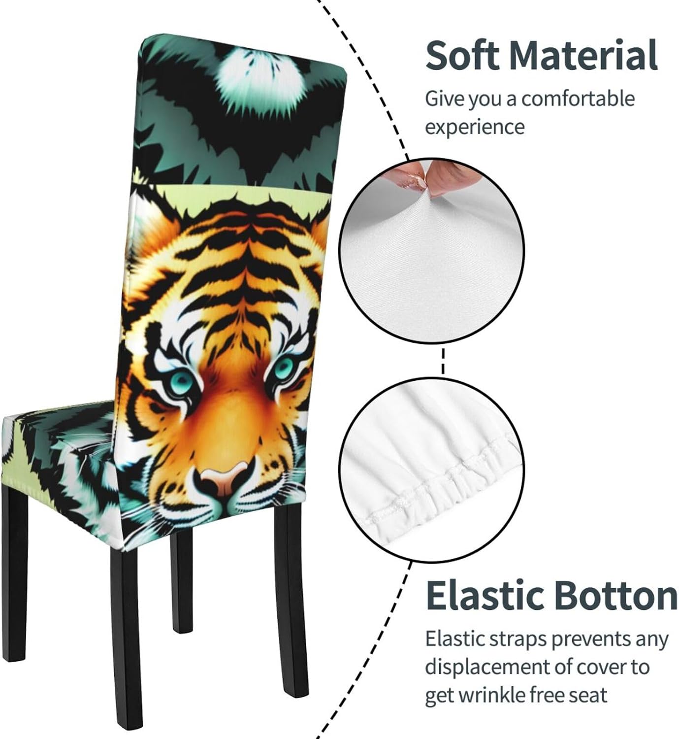 Little Fat Tiger Head Prints Protection Cover for Dining Chair – Stretchy & Wrinkle-Resistant Chair Throw Covers for Dining Room, Hotel, and Event Decor