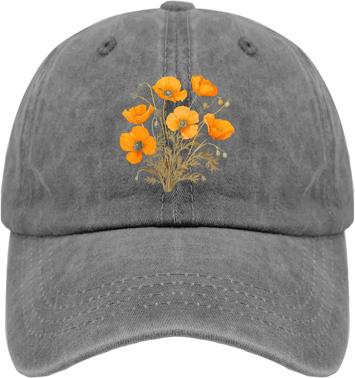 California Poppies Vintage Hats for Women Baseball Cap Stylish Washed Workout Hats Breathable, Pigment Gray