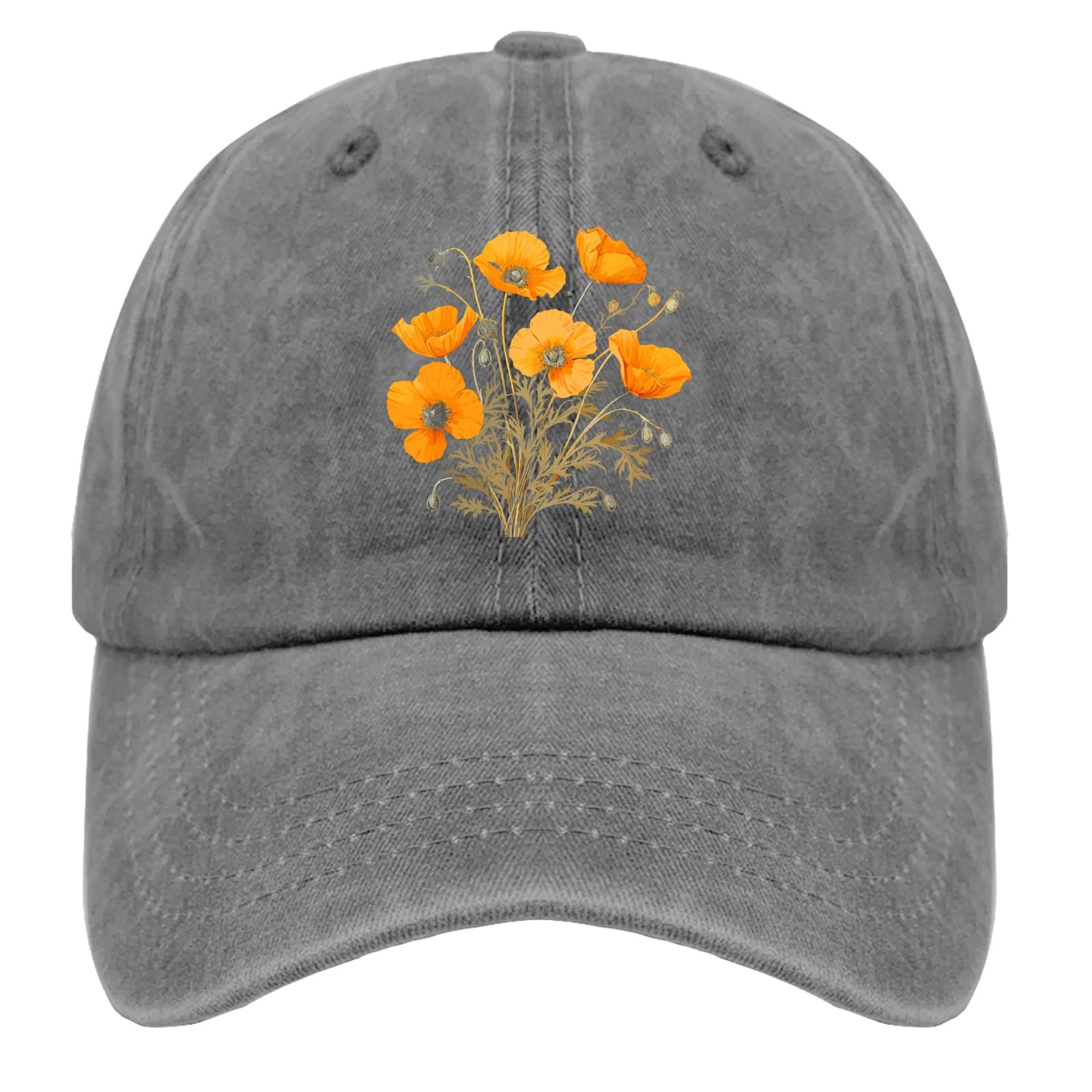 California Poppies Vintage Hats for Women Baseball Cap Stylish Washed Workout Hats Breathable, Pigment Gray