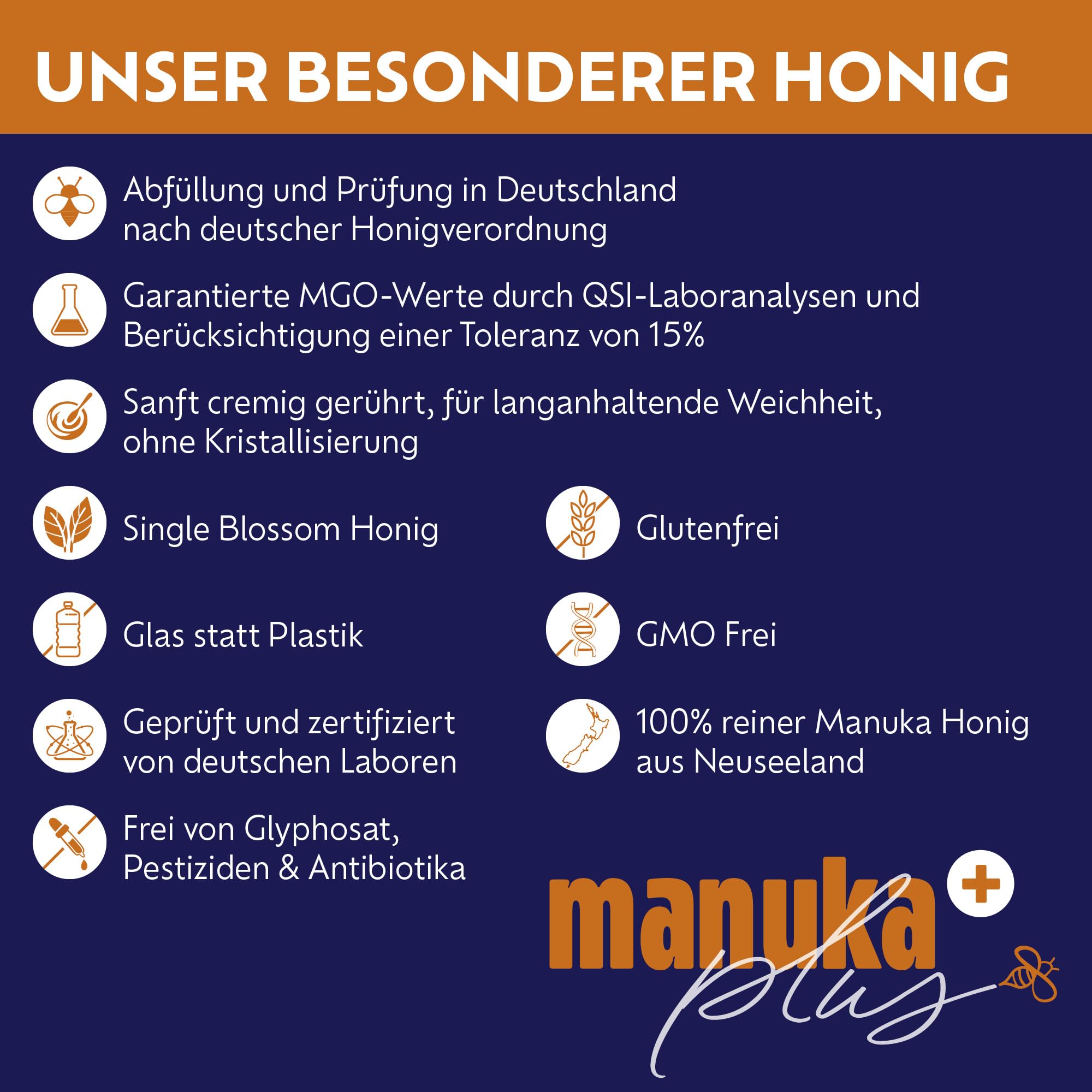 Manuka Honig 900 MGO + Roher Manuka Honig im Glas abgefüllt nach Deutscher Honigverordnung - manuka.plus Neuseeland Honig Manuka | 100% Reiner Manuka Honey | Manukahonig