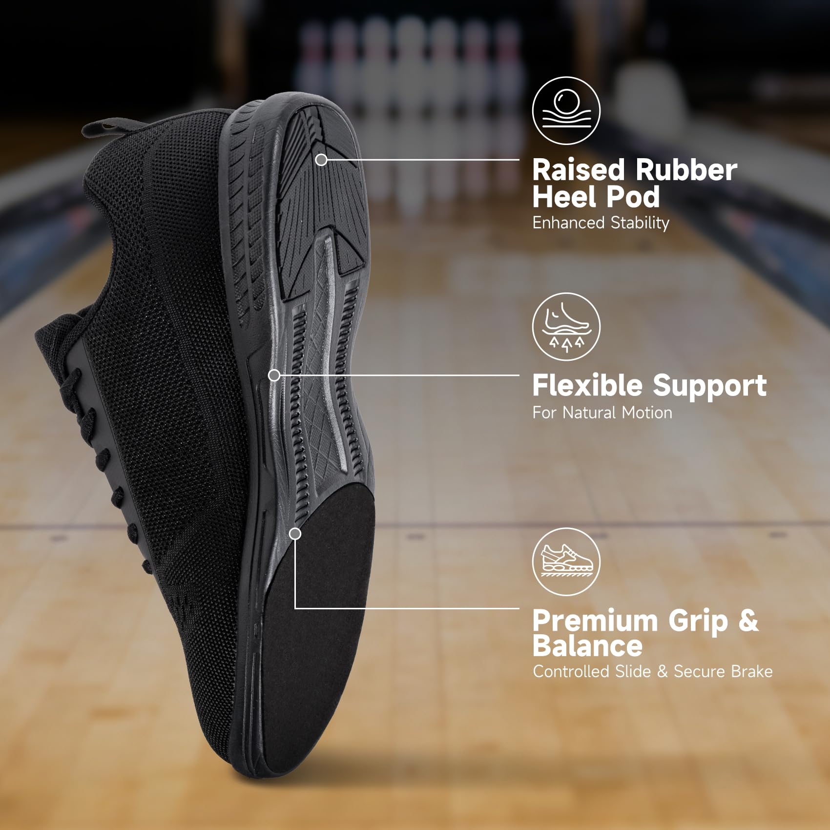 Bowlingschuhe für Herren, universelle Gleitsohle, für Links- oder Rechtshänder, ideal für Bowlingübungen und Ligaspiele, Schwarz, 45 EU
