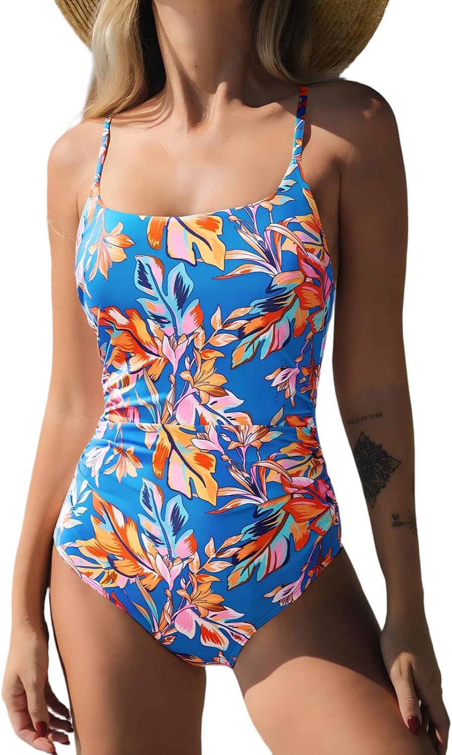 CUPSHE Women's One Piece Swimsuit Scoop Neck Crisscross Bathing Suit | Soft Removable Cups,Back Cross Tie,Adjustable Straps,Lace Up,Swimwear For Vacation And Beach