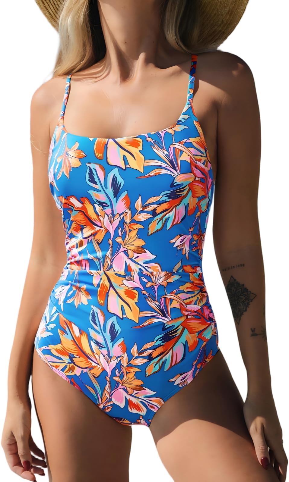 Women's One Piece Swimsuit Scoop Neck Crisscross Self Tied Bathing Suit Adjustable Straps