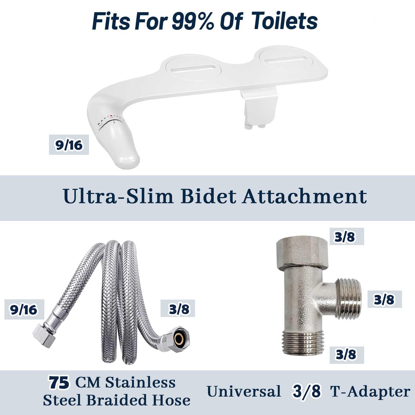 Bidet Toilette WC, Ultra-thin Kit Abattant Japonais Pour Salle De Bain, Pulvérisateur De Boku, Buse Rétractable Et Pression D'eau Réglable, Entrée En Laiton, Blanc (Deux Buses)