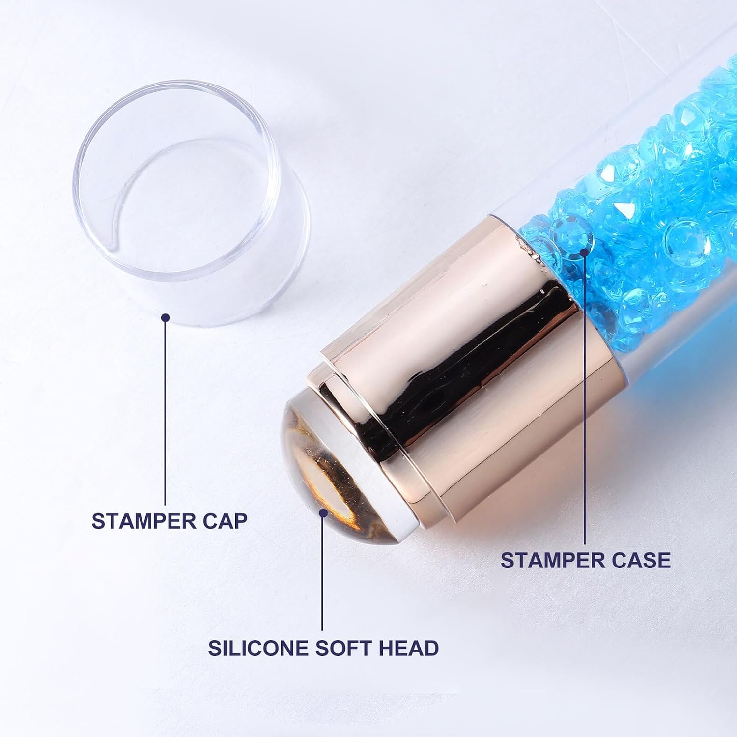 VALICLUD 3pcs Double-end Nail Stamper with White Pink Blue Silicone Heads DIY Nail Art Tool for Manicure Beginners and Salon Use Easy to Clean