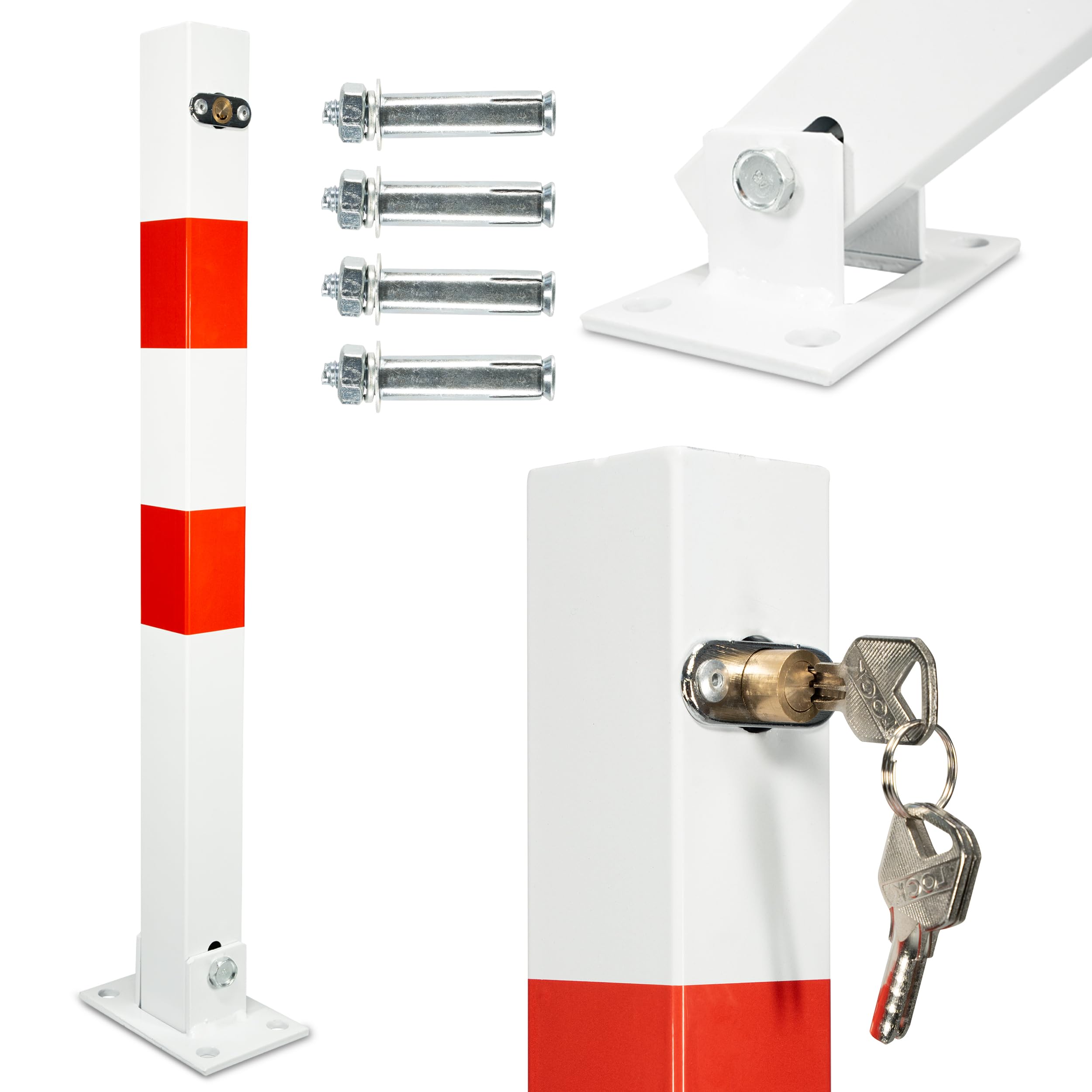2 Stück HSM Parkpfosten Absperrpfosten Poller klappbar 65 cm Sperrpfosten Parkplatzsperre Wegsperren Klapppfosten Parkwatch Barrierepfosten