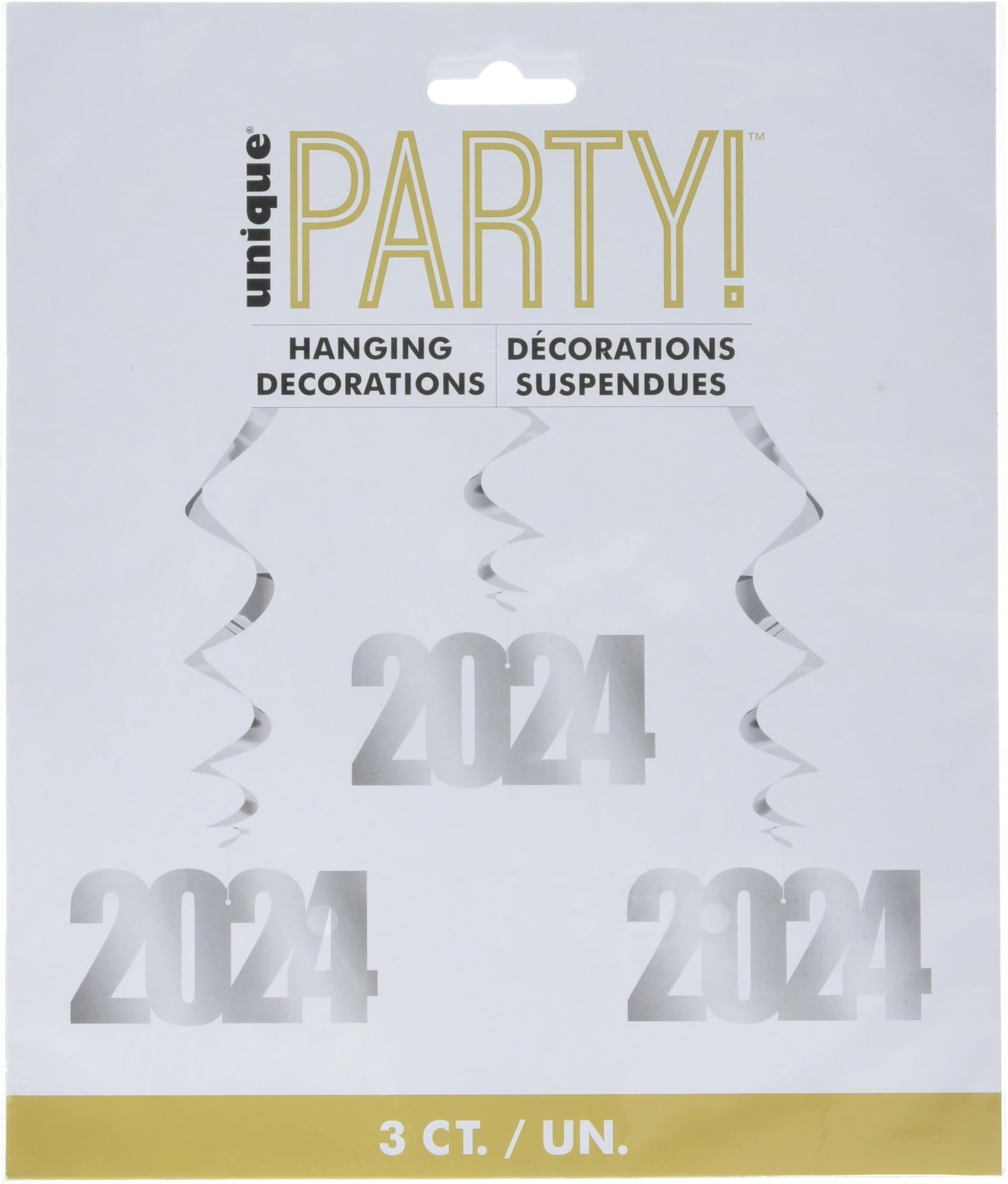 UniqueHanging Foil "2024" Swirl Silver Decorations, Large - 3 Count | Dazzling Party Decor