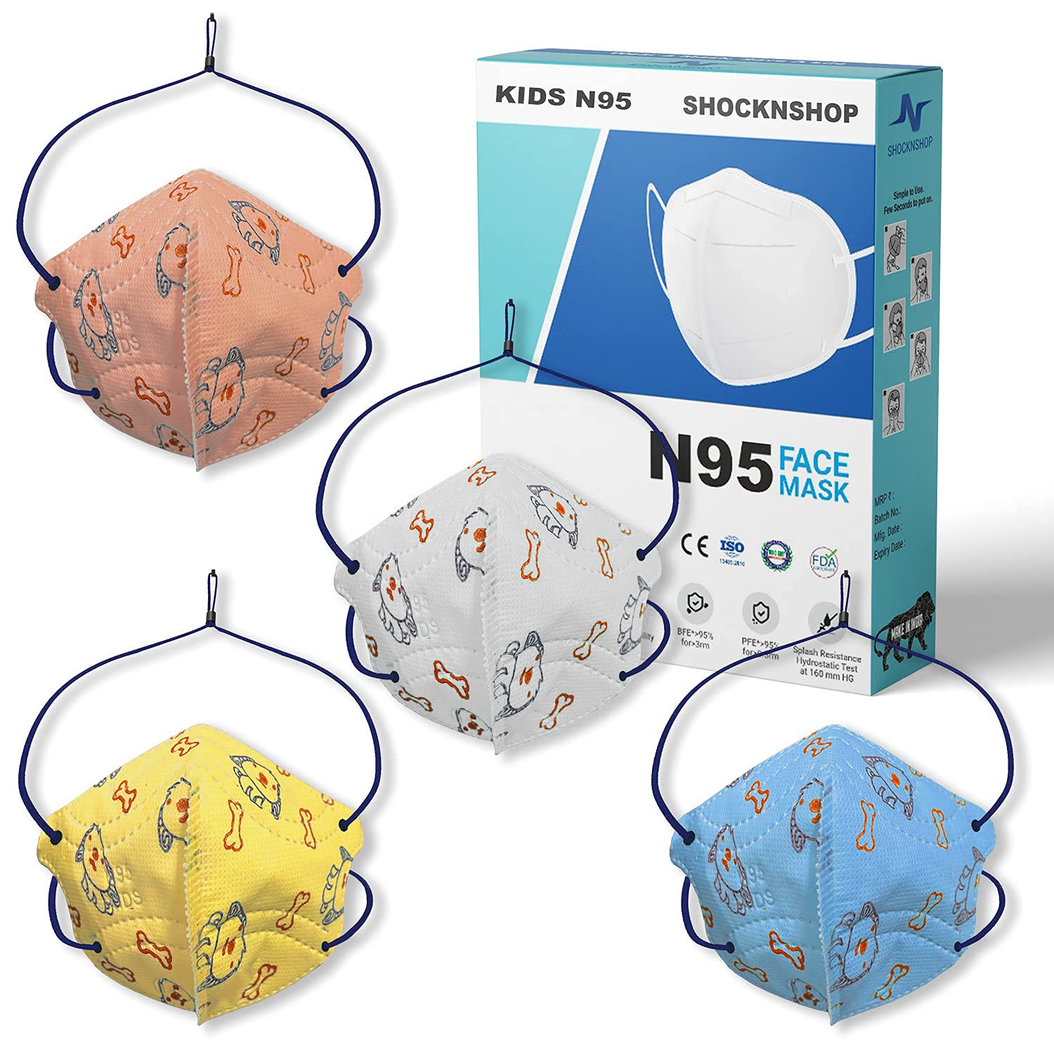 Shocknshop Kids Non Woven Fabric, Melt Blown Printed Reusable Surgical with 4 Layer Head Loop Design N95 Face Mask without Valve - Up to 14 Years - Pack of 4, Multicolour (B096VXZ4F3) Amazon Price History, Amazon Price Tracker