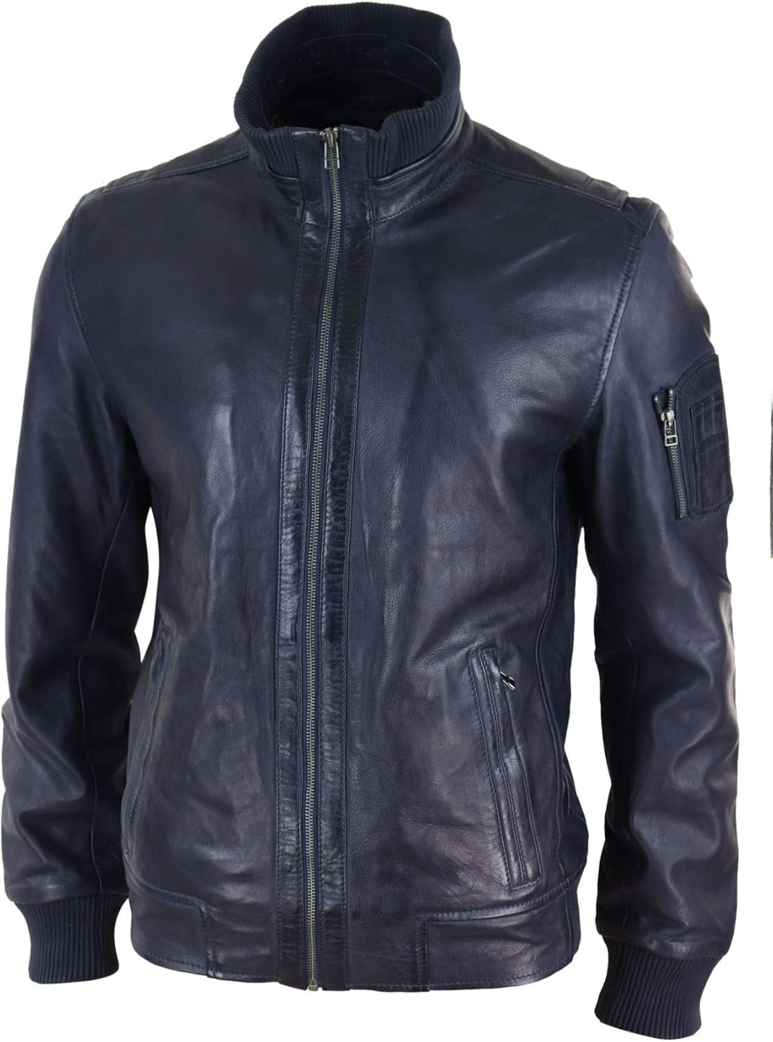 Brown Leather Bomber Jacket for Men with High Elasticated Neck by Infinity Leather