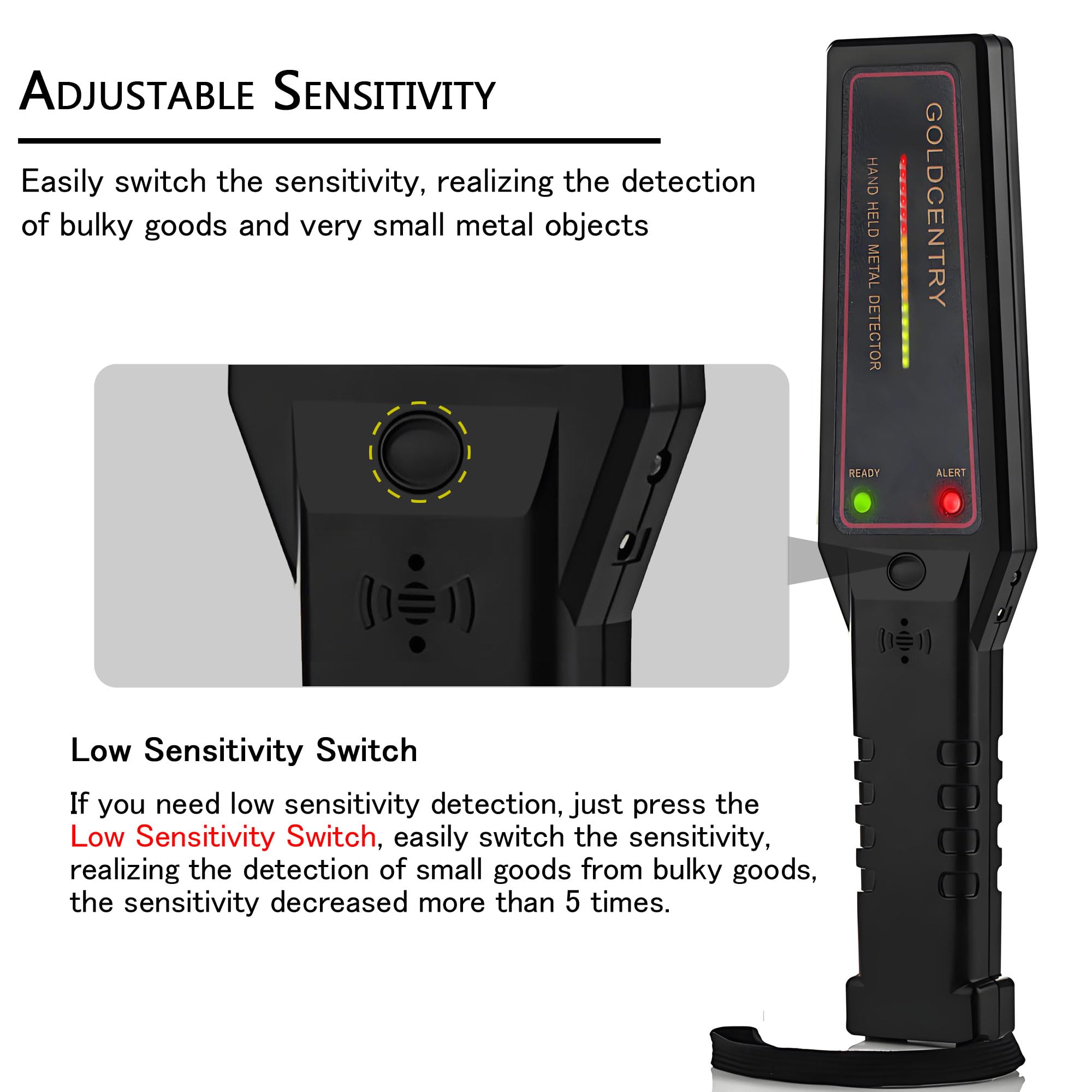 Détecteur de métaux Portable, détecteur de métaux Portable Haute sensibilité avec indicateur de Puissance du Signal, Interrupteur à Faible sensibilité, pour Inspection de sécurité