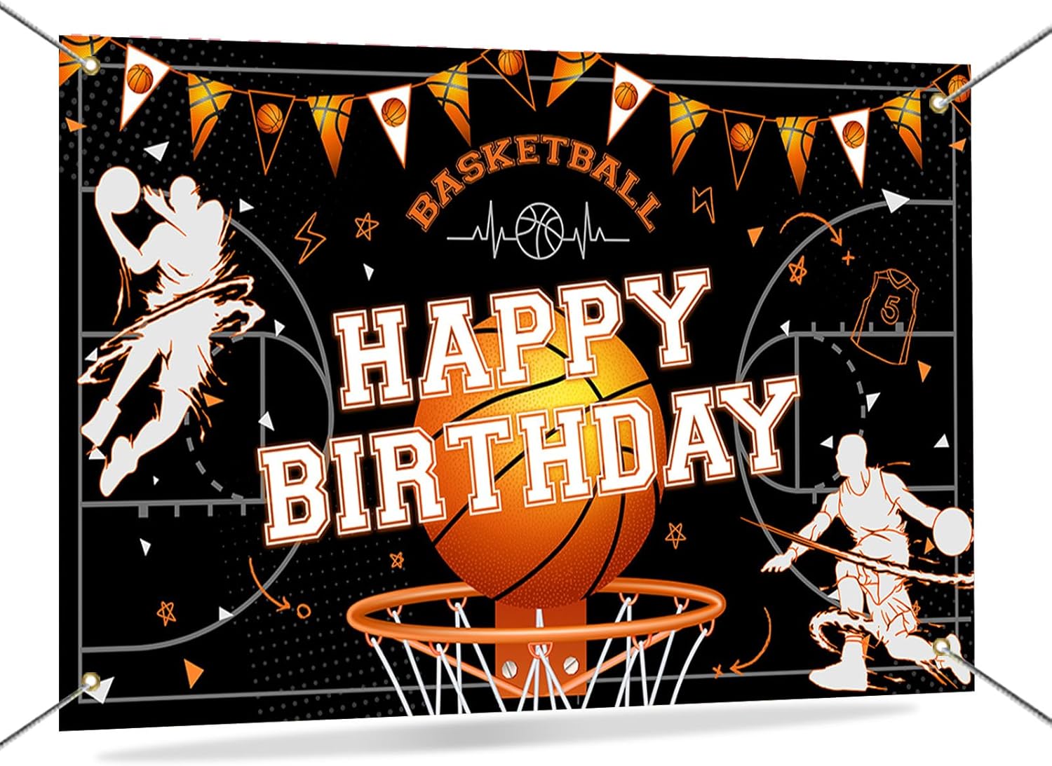 Mocsicka Basketball Birthday Backdrop Banner Game Time Basketball Themed Happy Birthday Decorations for Boys Men Party Supplies 70.8 x 43.3 Inch