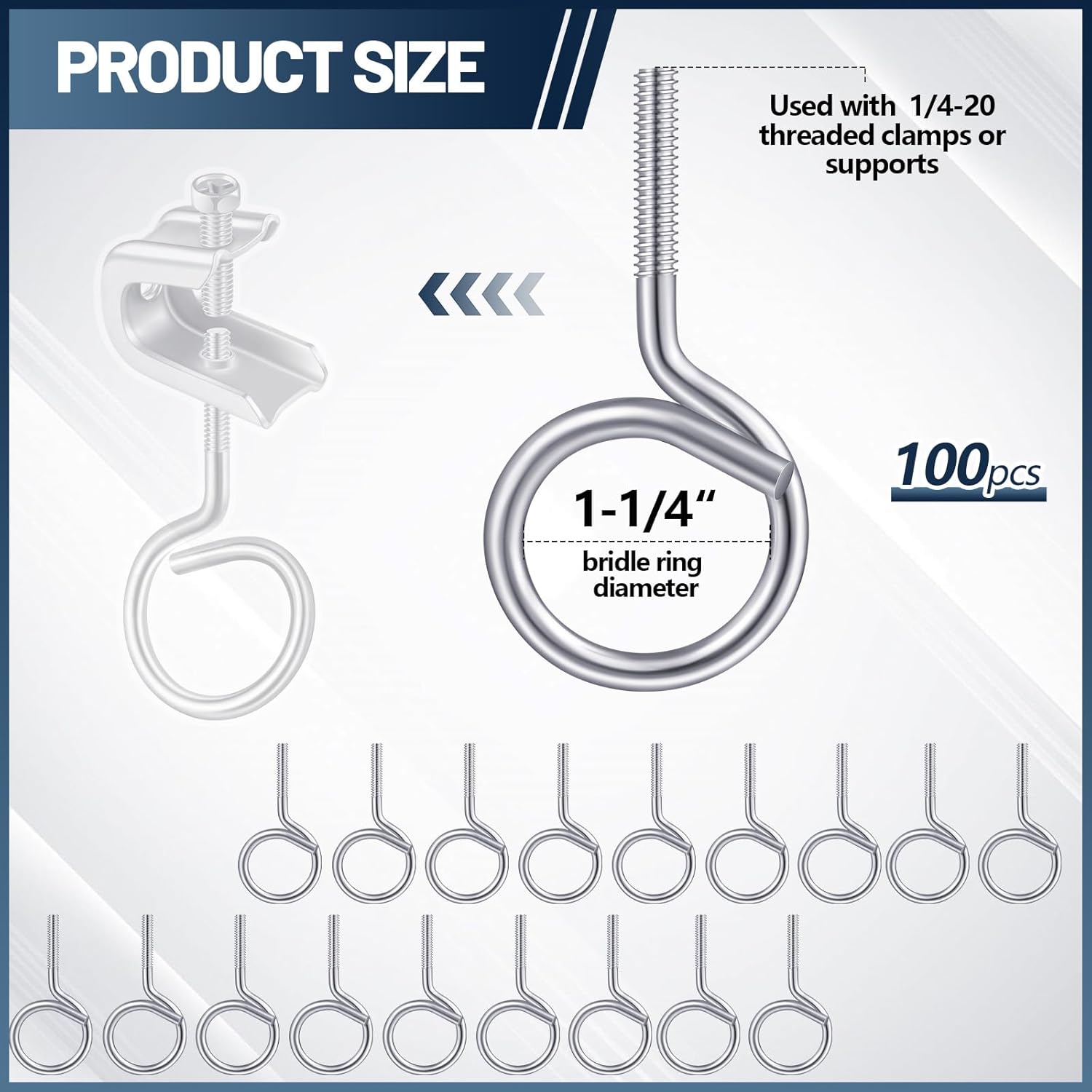 100 Pcs 1/4"-20 Machine Threaded Bridle Rings 1-1/4" Diameter Heavy Duty Bridle Wiring Rings Cable Hangers for Low Voltage Cable Pipe Management