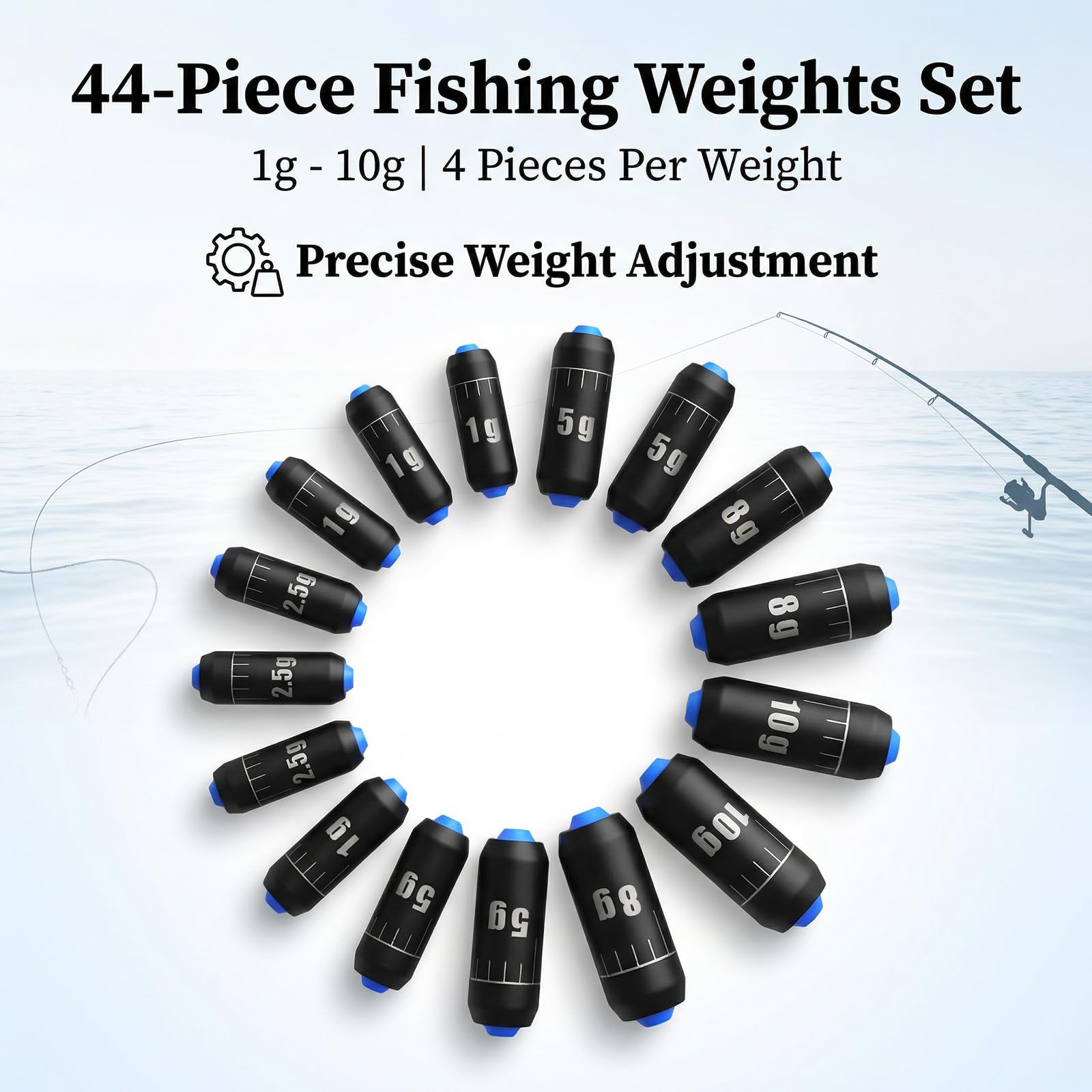 44 Stück Angelgewichte Set, 11 Größen Angeln Angelblei Sinker (1g–10g), Abnehmbare Angelgewichte, Ideal als Laufblei & Grundblei für Meeres-, Tiefwasser- & Freiwasserangeln mit Aufbewahrungsbox - 3