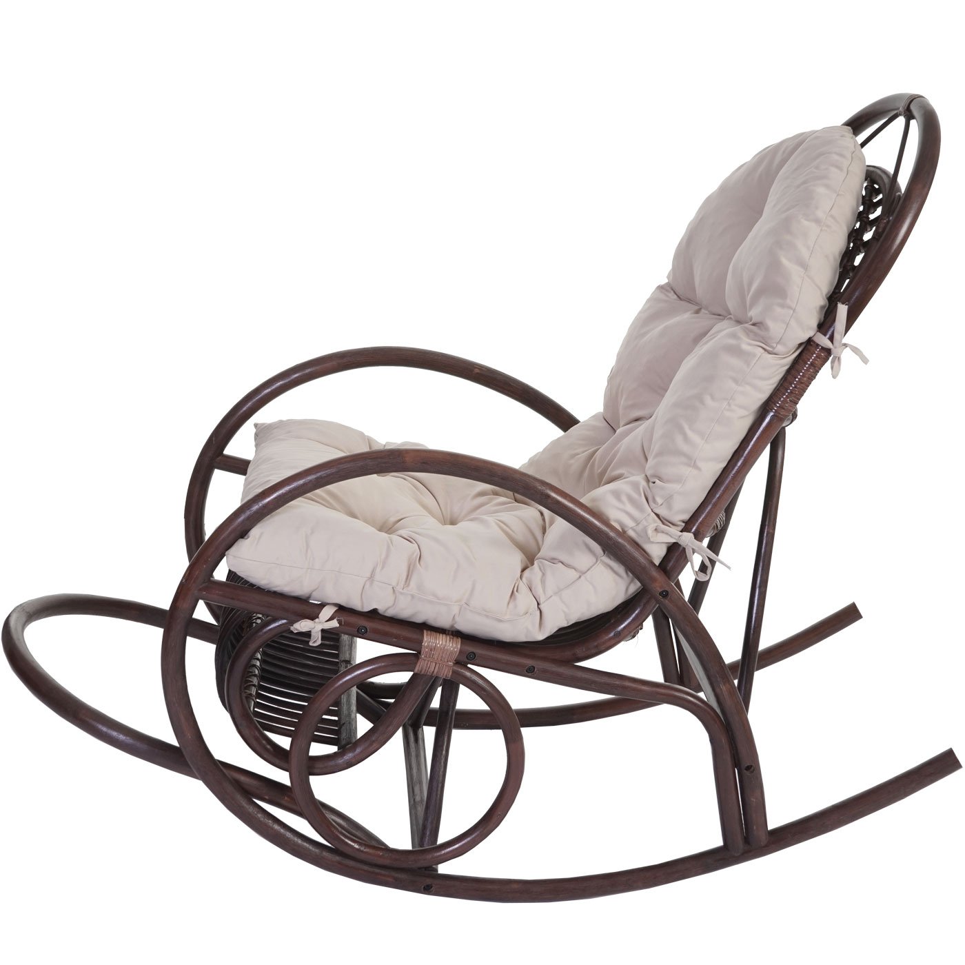 Schaukelstuhl HWC-C40, Schwingsessel Rattansessel, braun - Auflage creme