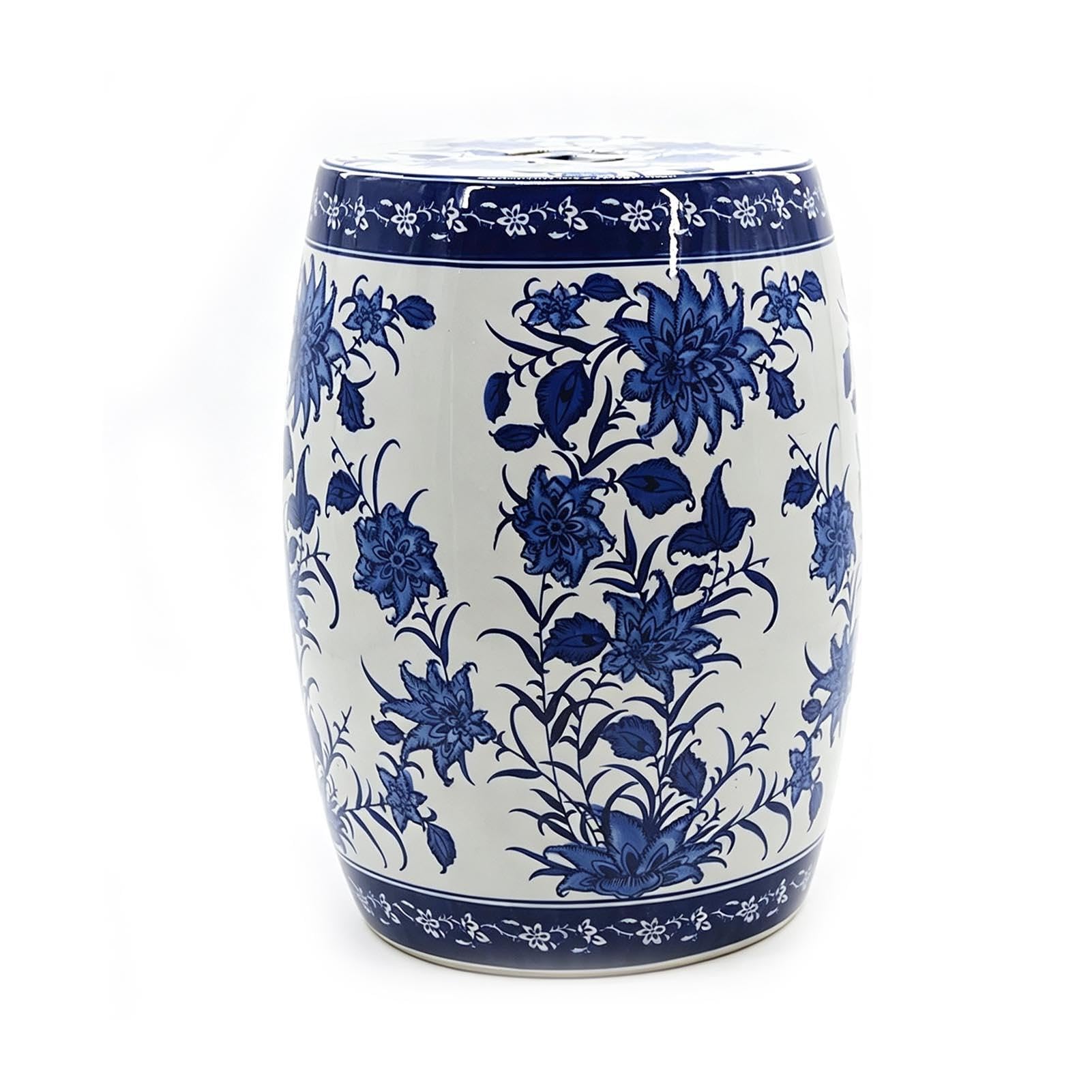 Dekoracyjny Ceramiczny Stołek Ogrodowy - Kwiatowy Chinoiserie Ceramiczny Stołek Do Bębna - Przeszklony Stołek Przewijania Ogrodu Na Zewnątrz, Salonu, Tarasu