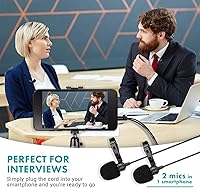 Vista 3 de Movo Lavalier Profesional Lapel Clip-on Entrevista Podcast Micrófono con Micrófono Secundario y Entrada de Monitoreo de Auriculares para iPhone