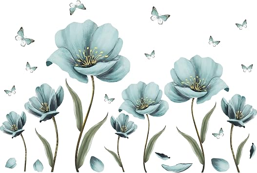 Creative Removable 3D Nursery Flower Wall Decals DIY Romantic Floral Butterfly Leaf Wall Sticker Murals Flowers Art Decor for Kids Girls Bedroom Living Room Home Wall Decoration Light Green