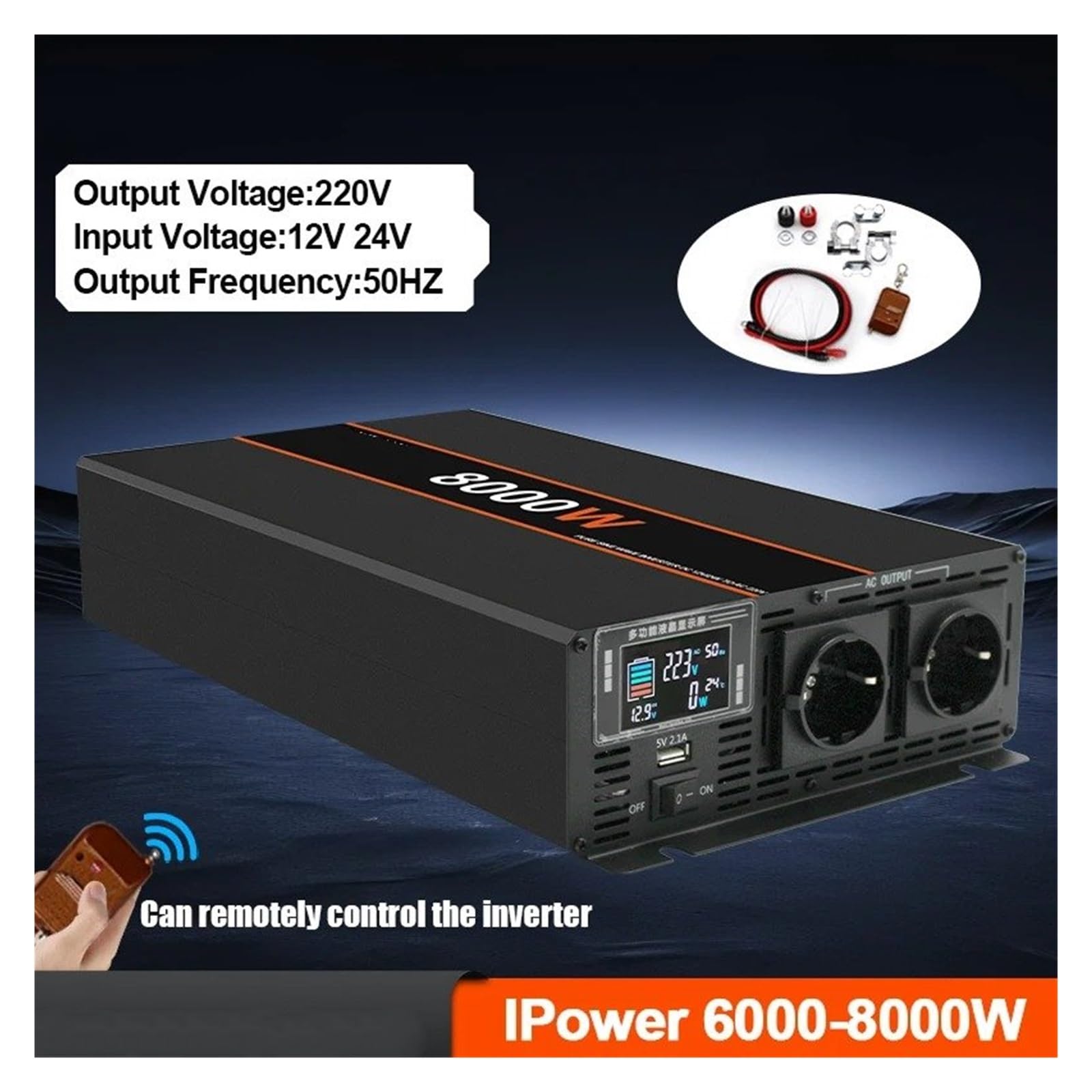 Inversor Corriente Convertidor Banco Energía Portátil E Inversor Solar Onda Sinusoidal Pura CC 12 V 24 V A CA 220 V 8000 W 6000 W 5000 W 4000 W 3000 W Convertidor(12V,4000W)