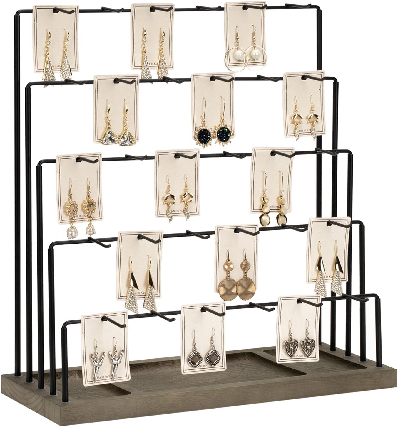 Earring Display Stands for Selling, Earring Rack Display Holder Stand, Jewelry Display for Selling Earring Cards, Bracelets, Rings, Necklaces 15" W x 6" D x 15.5" H (30 Hooks)