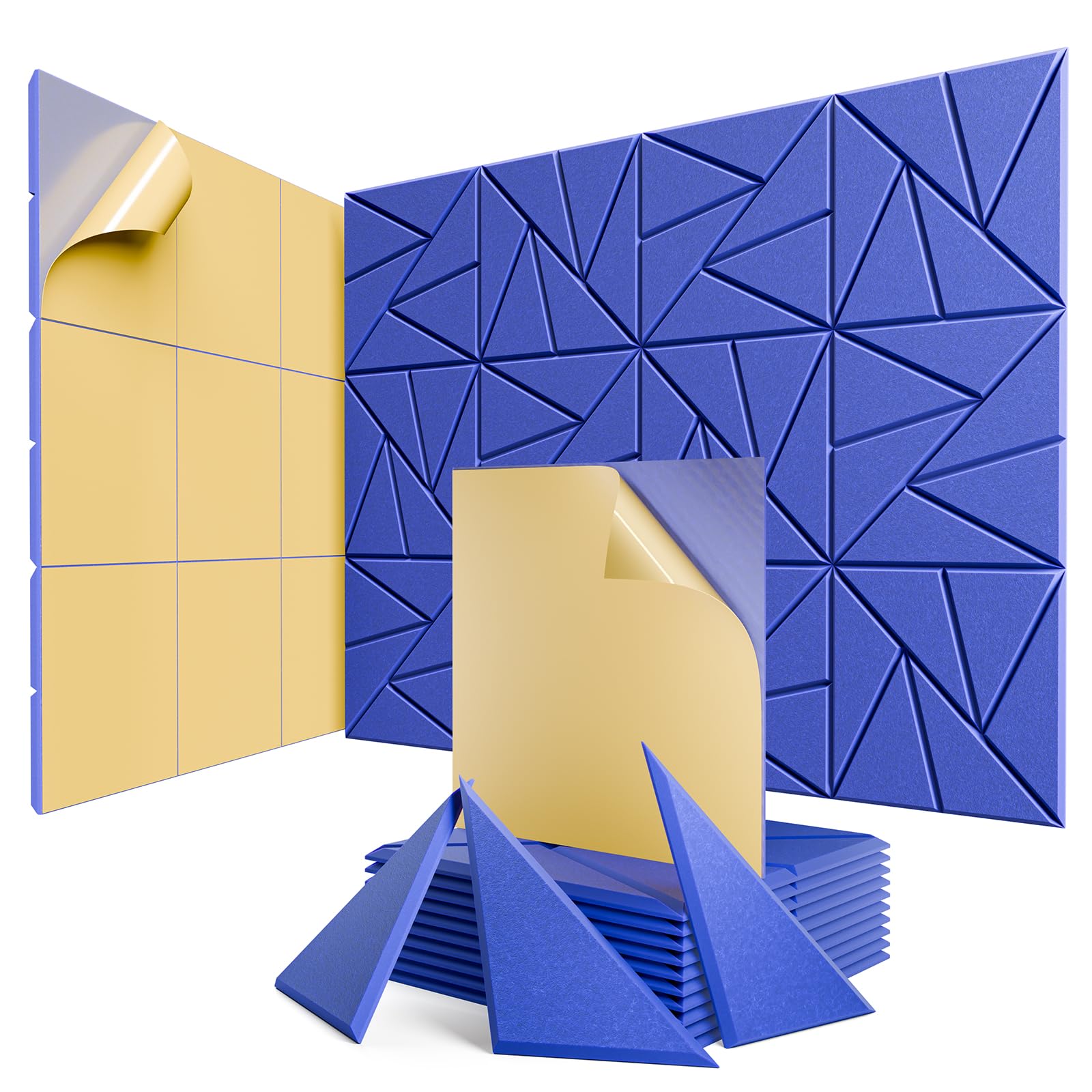 Confezione da 12 pannelli acustici con autoadesivi, 30,5 x 30,5 x 1,0 cm, pannelli fonoassorbenti in schiuma, ad alta densità, pannelli insonorizzanti per casa, studio, ufficio, blu